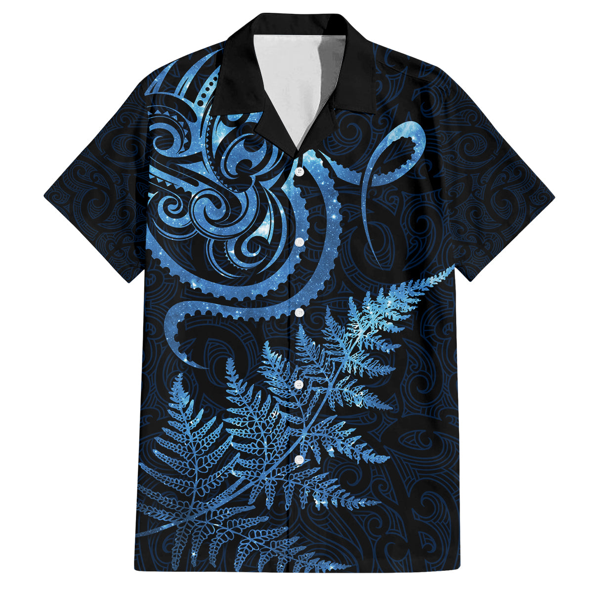 New Zealand Octopus Tattoo and Fern Family Matching Summer Maxi Dress and Hawaiian Shirt Maori Pattern Matariki Style LT03 Dad's Shirt - Short Sleeve Blue - Polynesian Pride