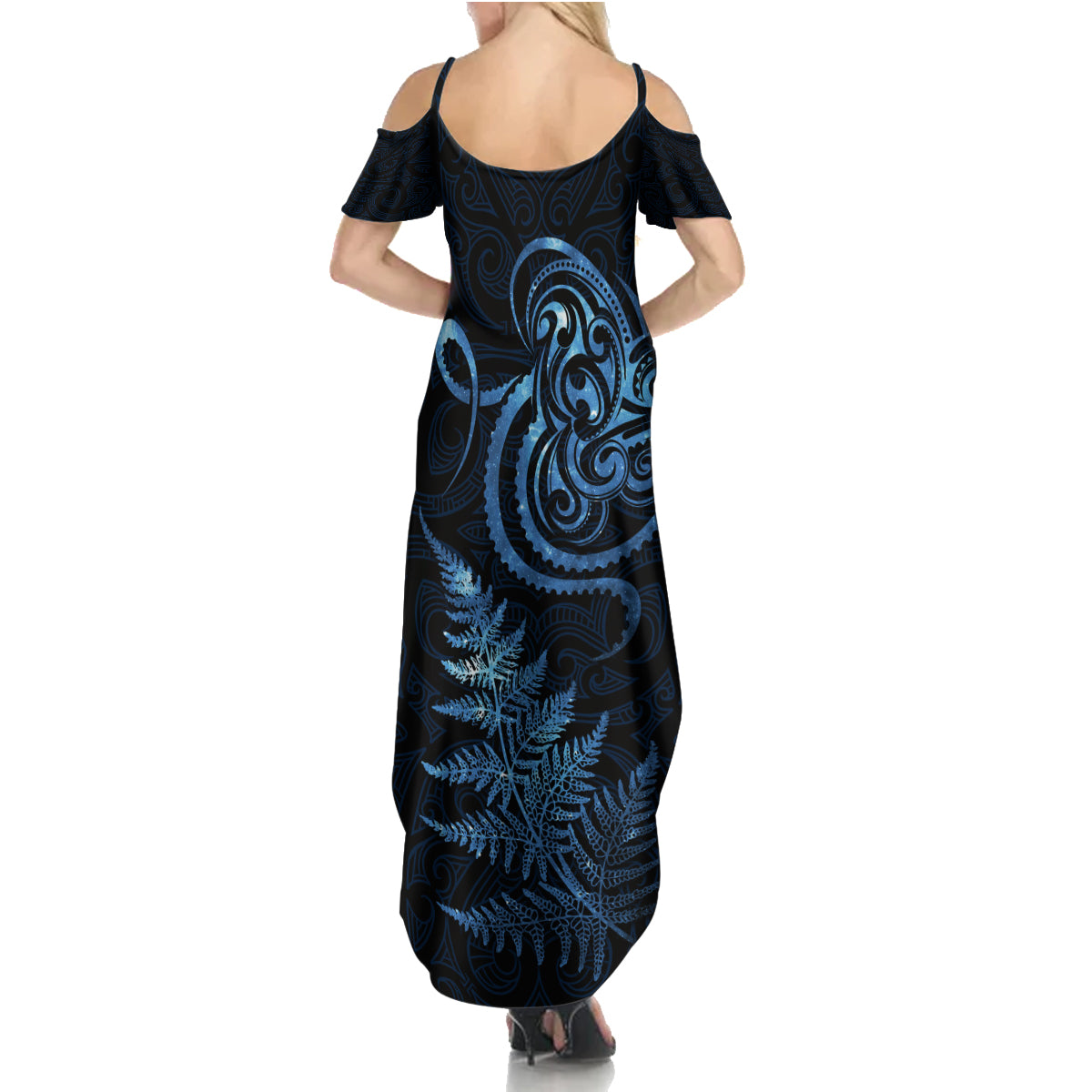 New Zealand Octopus Tattoo and Fern Family Matching Summer Maxi Dress and Hawaiian Shirt Maori Pattern Matariki Style LT03 - Polynesian Pride