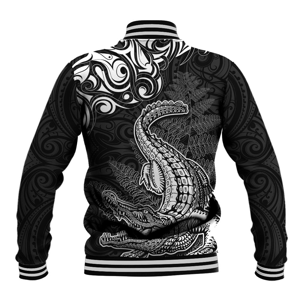 New Zealand Crocodile Tattoo and Fern Baseball Jacket Maori Pattern
