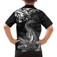 New Zealand Crocodile Tattoo and Fern Family Matching Off The Shoulder Long Sleeve Dress and Hawaiian Shirt Maori Pattern LT03 - Polynesian Pride