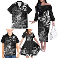 New Zealand Crocodile Tattoo and Fern Family Matching Off The Shoulder Long Sleeve Dress and Hawaiian Shirt Maori Pattern LT03 - Polynesian Pride