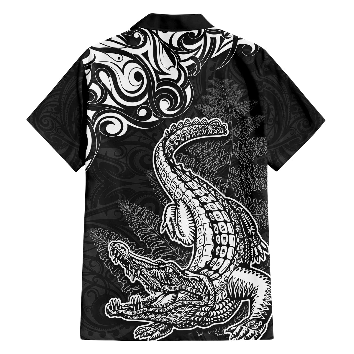 New Zealand Crocodile Tattoo and Fern Family Matching Off Shoulder Maxi Dress and Hawaiian Shirt Maori Pattern LT03 - Polynesian Pride
