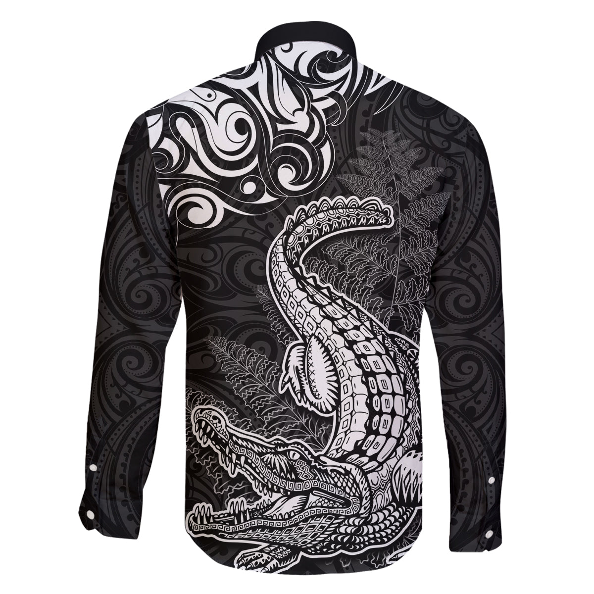 New Zealand Crocodile Tattoo and Fern Family Matching Off Shoulder Maxi Dress and Hawaiian Shirt Maori Pattern LT03 - Polynesian Pride