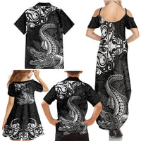 New Zealand Crocodile Tattoo and Fern Family Matching Summer Maxi Dress and Hawaiian Shirt Maori Pattern LT03 - Polynesian Pride