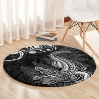 New Zealand Crocodile Tattoo and Fern Round Carpet Maori Pattern LT03 - Polynesian Pride