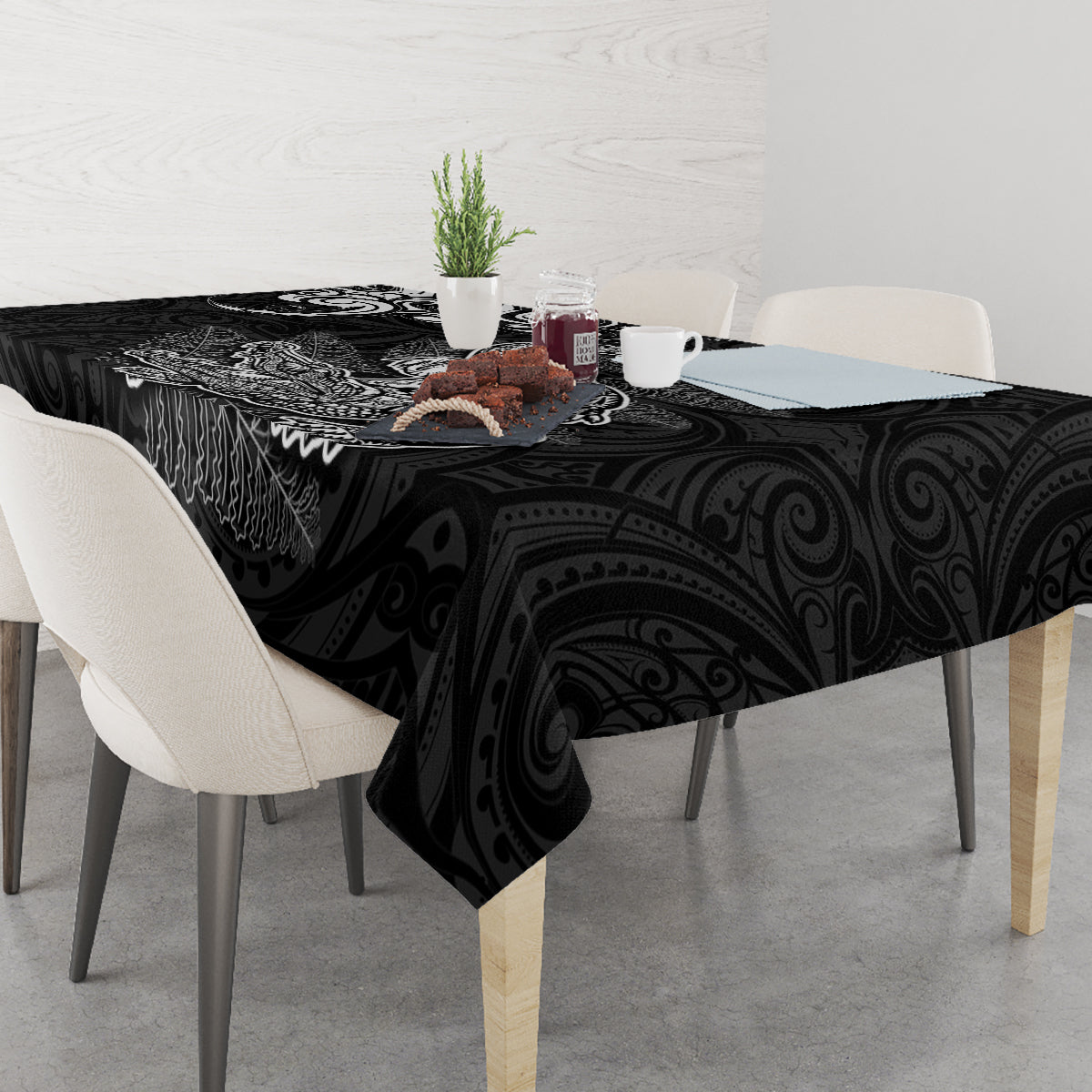 New Zealand Crocodile Tattoo and Fern Tablecloth Maori Pattern