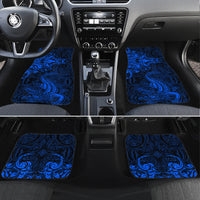 New Zealand Crocodile Tattoo and Fern Car Mats Maori Pattern Blue Color
