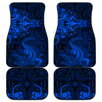 New Zealand Crocodile Tattoo and Fern Car Mats Maori Pattern Blue Color