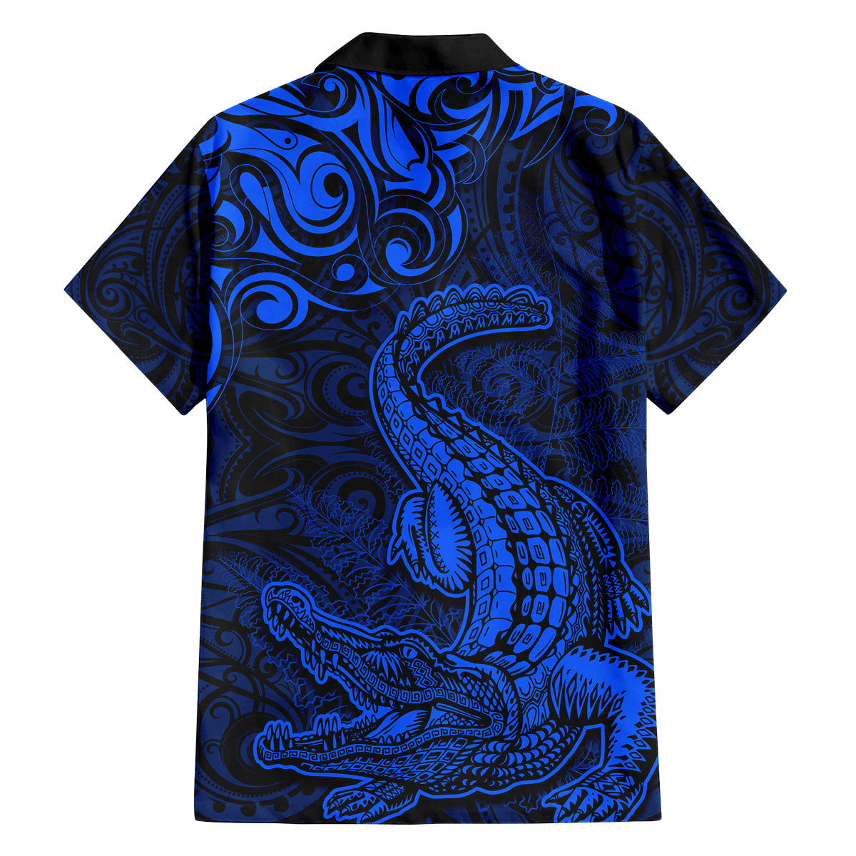 New Zealand Crocodile Tattoo and Fern Family Matching Tank Maxi Dress and Hawaiian Shirt Maori Pattern Blue Color LT03 - Polynesian Pride