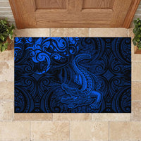 New Zealand Crocodile Tattoo and Fern Rubber Doormat Maori Pattern Blue Color