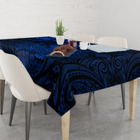 New Zealand Crocodile Tattoo and Fern Tablecloth Maori Pattern Blue Color