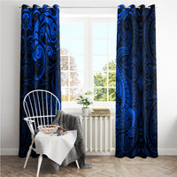 New Zealand Crocodile Tattoo and Fern Window Curtain Maori Pattern Blue Color