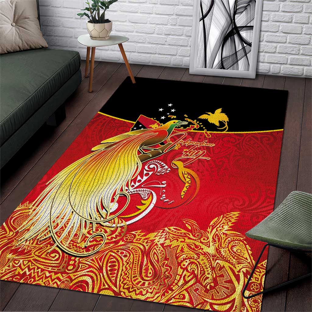 Papua New Guinea Independence Day Area Rug Happy Anniversary 50th Bird-of-paradise Melanesian Tattoos LT03 Black - Polynesian Pride