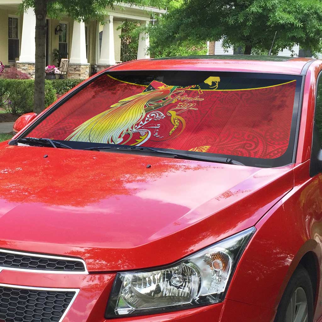 Papua New Guinea Independence Day Auto Sun Shade Happy Anniversary 50th Bird-of-paradise Melanesian Tattoos - Polynesian Pride