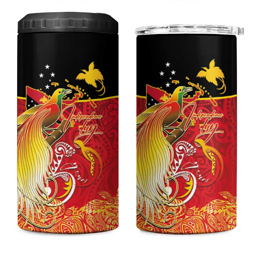 Papua New Guinea Independence Day 4 in 1 Can Cooler Tumbler Happy Anniversary 50th Bird-of-paradise Melanesian Tattoos LT03 One Size: 16 oz Black - Polynesian Pride