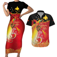 Papua New Guinea Independence Day Couples Matching Short Sleeve Bodycon Dress and Hawaiian Shirt Happy Anniversary 50th Bird-of-paradise Melanesian Tattoos LT03 Black - Polynesian Pride