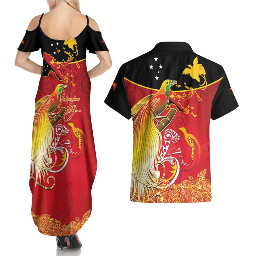 Papua New Guinea Independence Day Couples Matching Summer Maxi Dress and Hawaiian Shirt Happy Anniversary 50th Bird-of-paradise Melanesian Tattoos LT03 - Polynesian Pride
