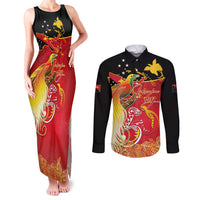 Papua New Guinea Independence Day Couples Matching Tank Maxi Dress and Long Sleeve Button Shirt Happy Anniversary 50th Bird-of-paradise Melanesian Tattoos LT03 Black - Polynesian Pride