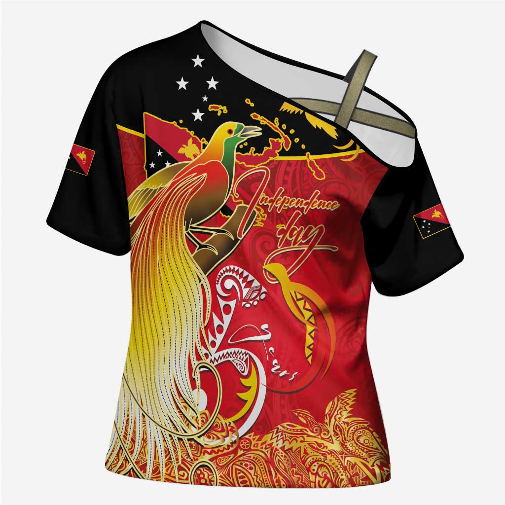 Papua New Guinea Independence Day Cross Shoulder Shirt Happy Anniversary 50th Bird-of-paradise Melanesian Tattoos LT03 Female Black - Polynesian Pride