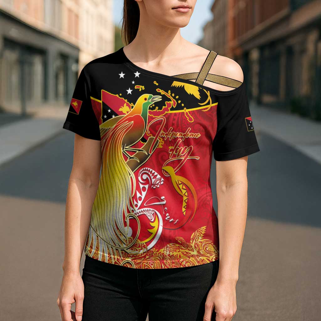 Papua New Guinea Independence Day Cross Shoulder Shirt Happy Anniversary 50th Bird-of-paradise Melanesian Tattoos LT03 - Polynesian Pride