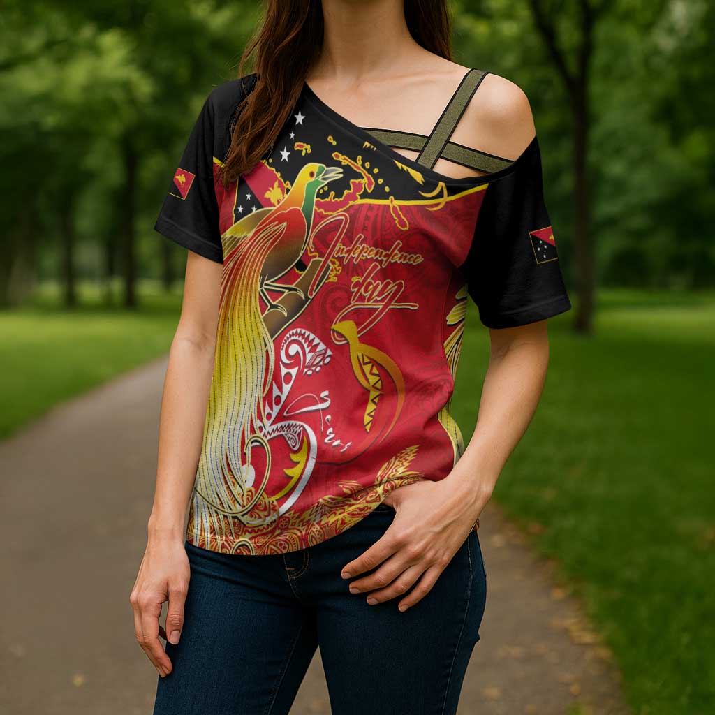 Papua New Guinea Independence Day Cross Shoulder Shirt Happy Anniversary 50th Bird-of-paradise Melanesian Tattoos LT03 - Polynesian Pride