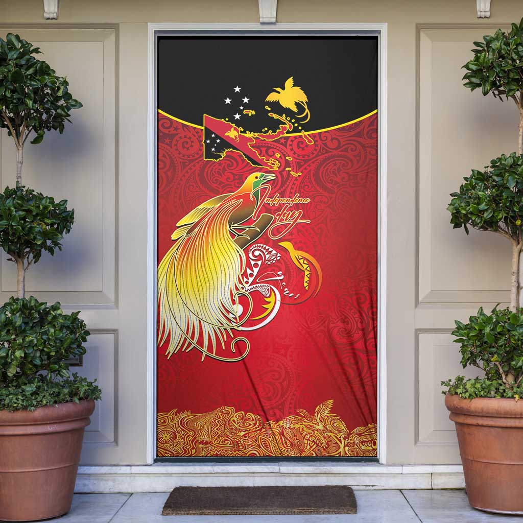 Papua New Guinea Independence Day Door Cover Happy Anniversary 50th Bird-of-paradise Melanesian Tattoos LT03 Black - Polynesian Pride