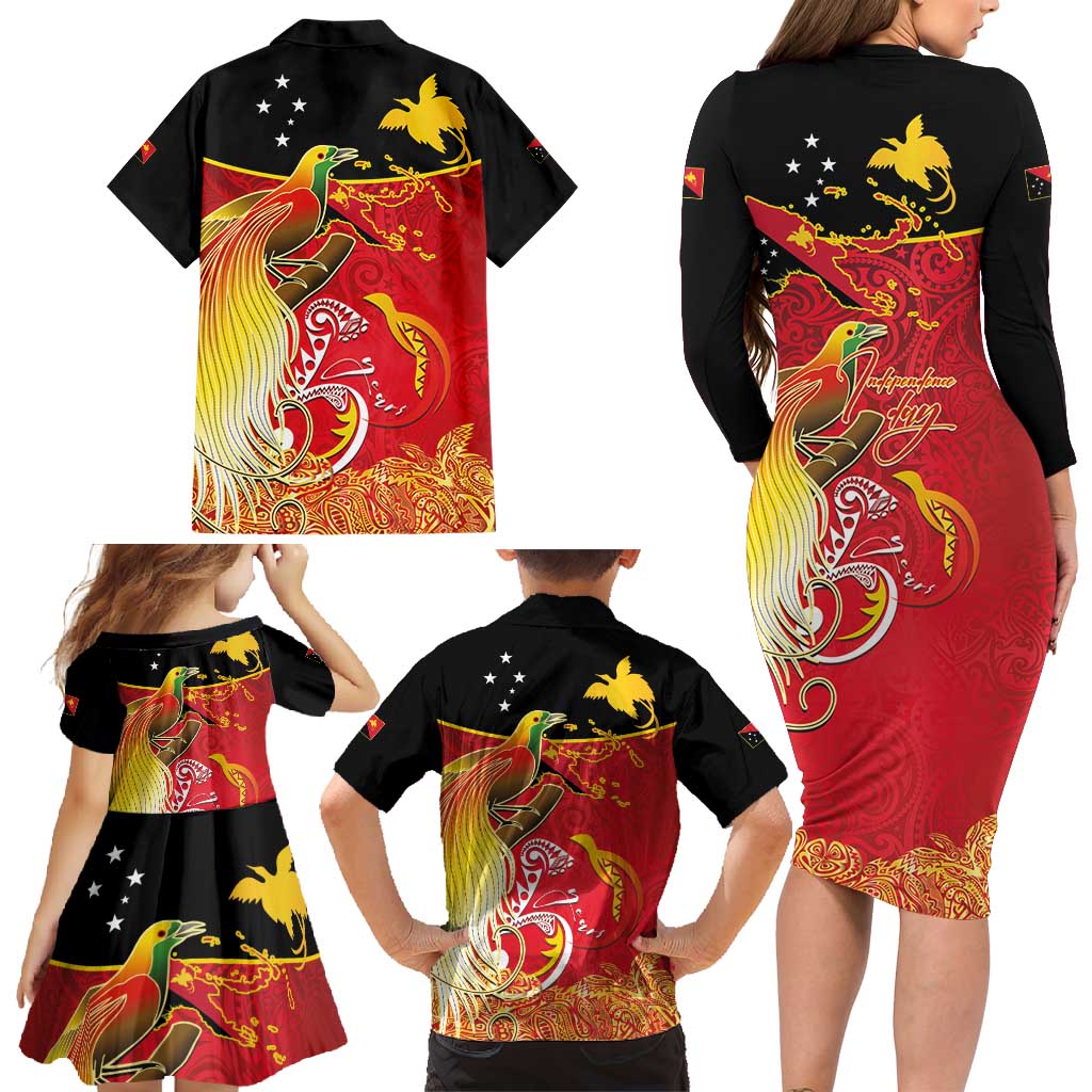 Papua New Guinea Independence Day Family Matching Long Sleeve Bodycon Dress and Hawaiian Shirt Happy Anniversary 50th Bird-of-paradise Melanesian Tattoos LT03 - Polynesian Pride