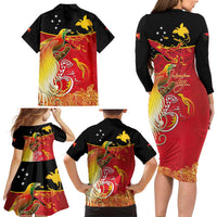 Papua New Guinea Independence Day Family Matching Long Sleeve Bodycon Dress and Hawaiian Shirt Happy Anniversary 50th Bird-of-paradise Melanesian Tattoos LT03 - Polynesian Pride
