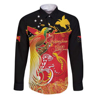 Papua New Guinea Independence Day Family Matching Off Shoulder Maxi Dress and Hawaiian Shirt Happy Anniversary 50th Bird-of-paradise Melanesian Tattoos LT03 Dad's Shirt - Long Sleeve Black - Polynesian Pride