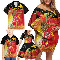 Papua New Guinea Independence Day Family Matching Off Shoulder Short Dress and Hawaiian Shirt Happy Anniversary 50th Bird-of-paradise Melanesian Tattoos LT03 - Polynesian Pride