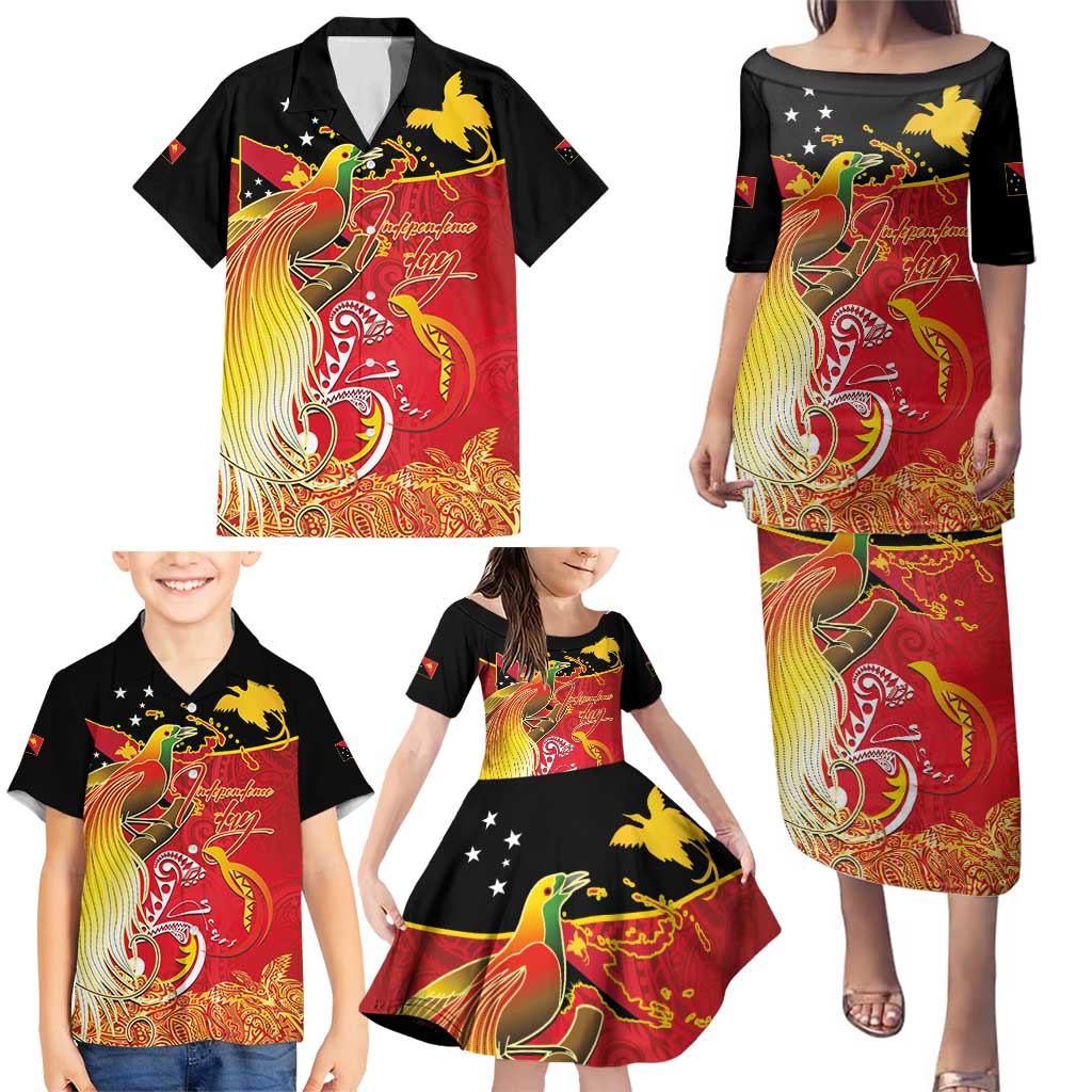 Papua New Guinea Independence Day Family Matching Puletasi and Hawaiian Shirt Happy Anniversary 50th Bird-of-paradise Melanesian Tattoos LT03 - Polynesian Pride
