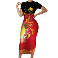 Papua New Guinea Independence Day Family Matching Short Sleeve Bodycon Dress and Hawaiian Shirt Happy Anniversary 50th Bird-of-paradise Melanesian Tattoos LT03 Mom's Dress Black - Polynesian Pride