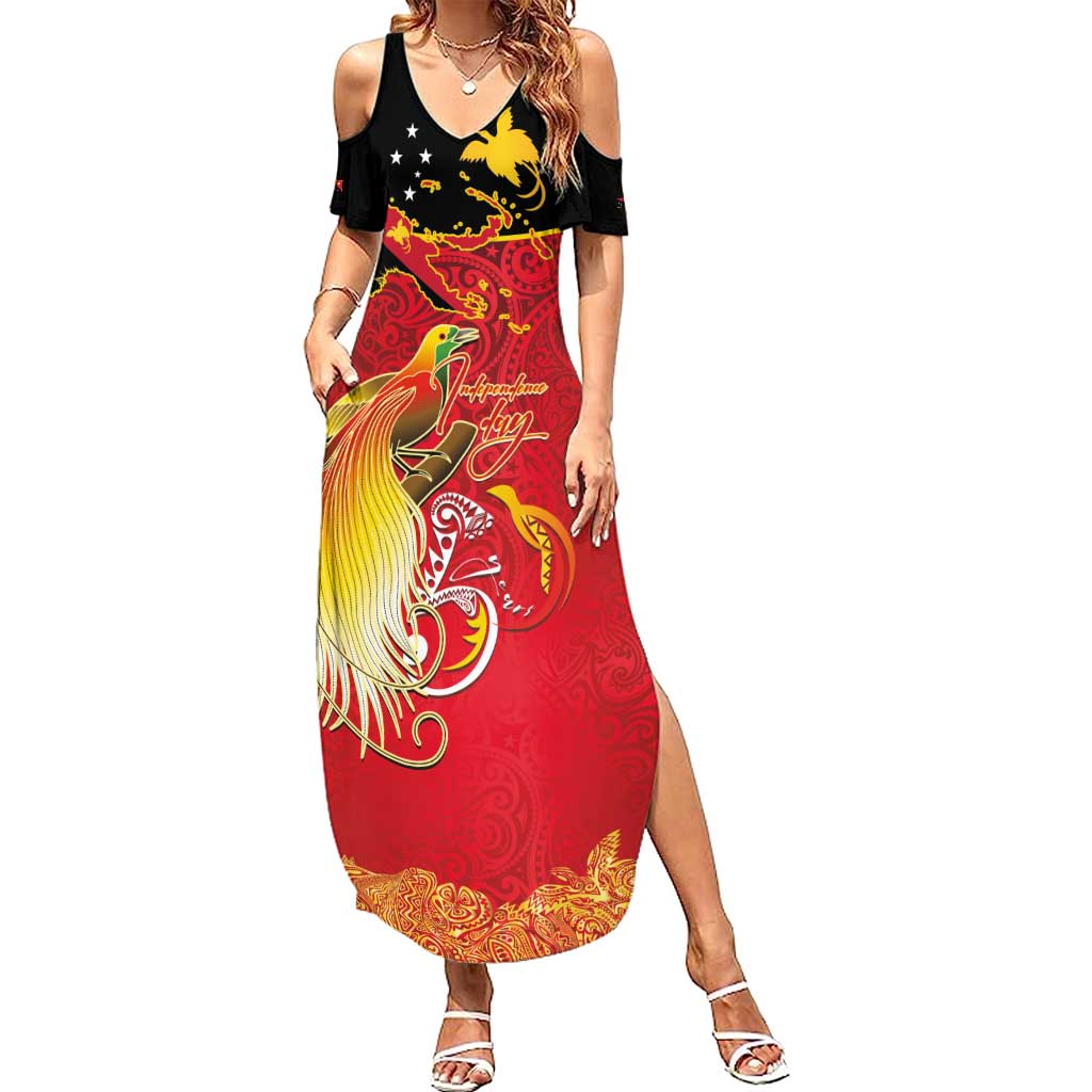 Papua New Guinea Independence Day Family Matching Summer Maxi Dress and Hawaiian Shirt Happy Anniversary 50th Bird-of-paradise Melanesian Tattoos LT03 Mom's Dress Black - Polynesian Pride