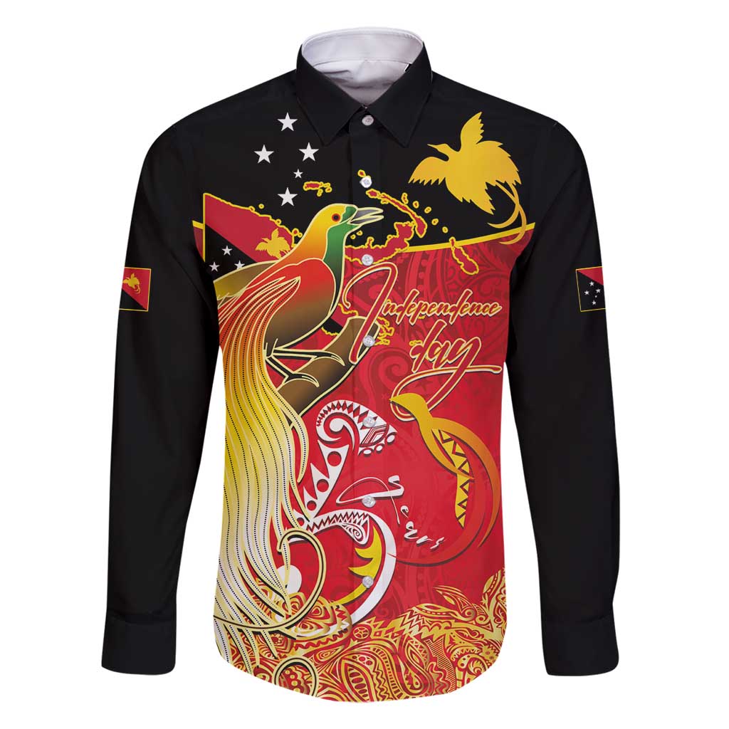 Papua New Guinea Independence Day Family Matching Tank Maxi Dress and Hawaiian Shirt Happy Anniversary 50th Bird-of-paradise Melanesian Tattoos LT03 Dad's Shirt - Long Sleeve Black - Polynesian Pride
