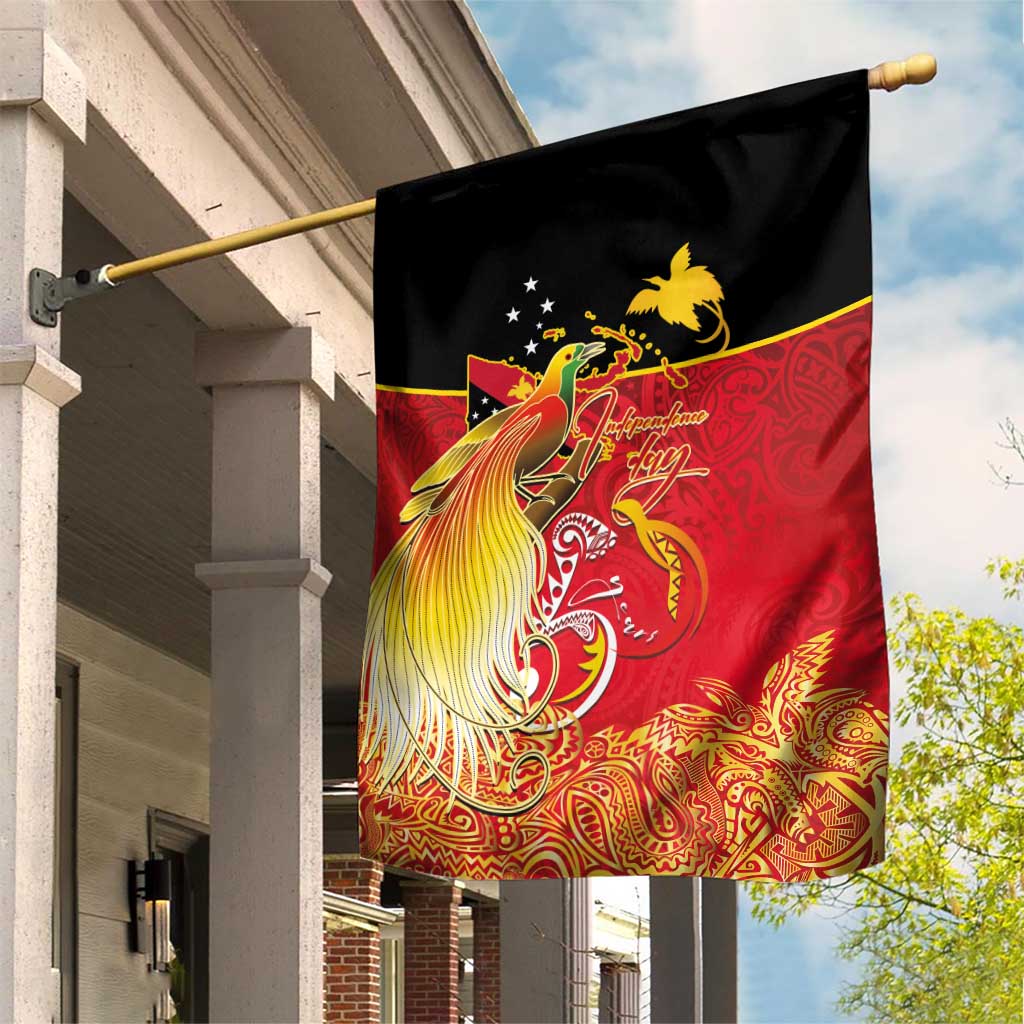 Papua New Guinea Independence Day Garden Flag Happy Anniversary 50th Bird-of-paradise Melanesian Tattoos LT03 House Flag Black - Polynesian Pride