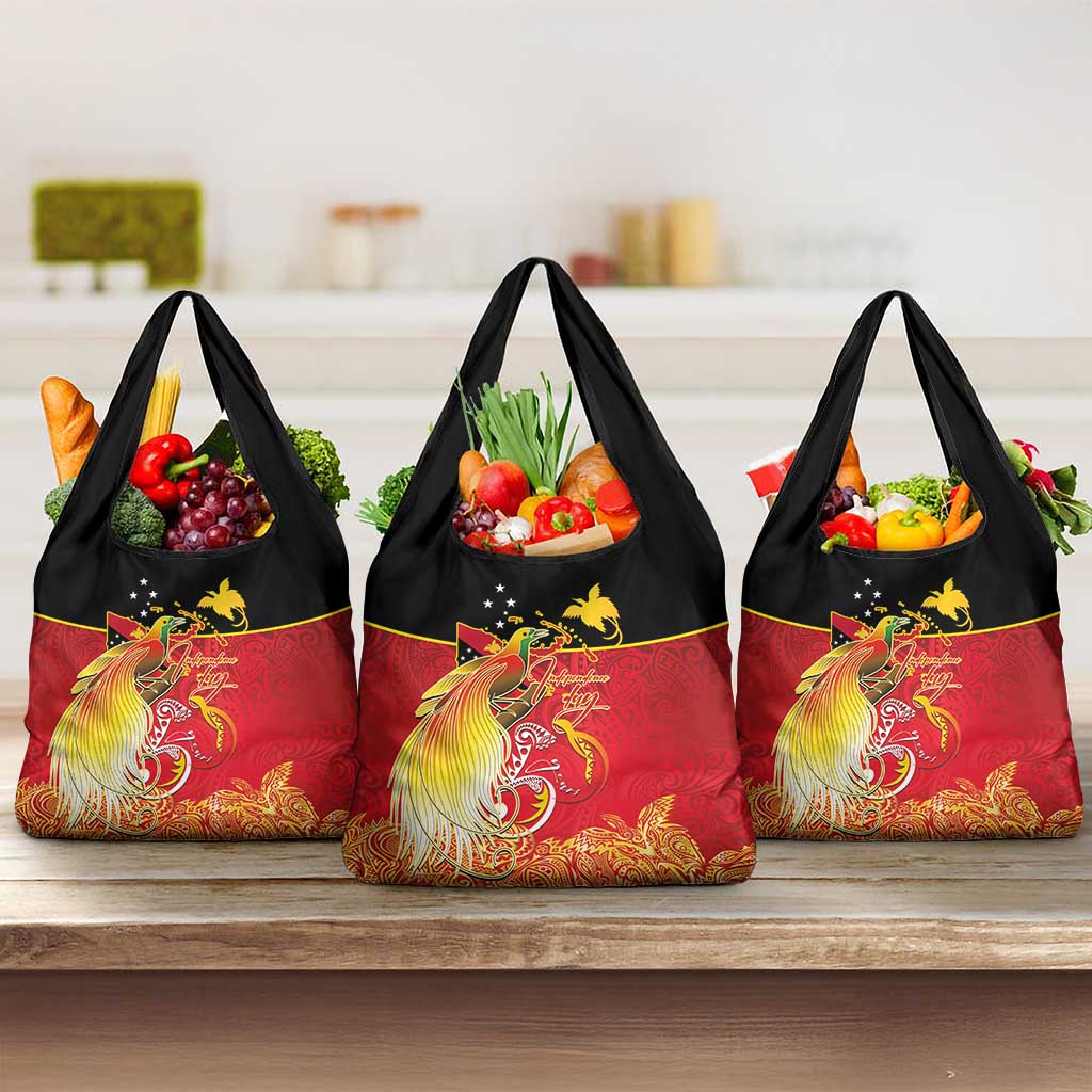 Papua New Guinea Independence Day Grocery Bag Happy Anniversary 50th Bird-of-paradise Melanesian Tattoos LT03 3-pack One Size Black - Polynesian Pride