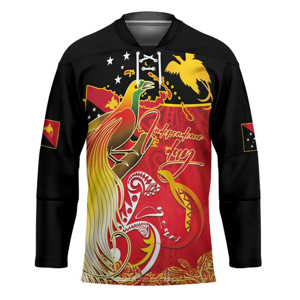 Papua New Guinea Independence Day Hockey Jersey Happy Anniversary 50th Bird-of-paradise Melanesian Tattoos LT03 Unisex Black - Polynesian Pride