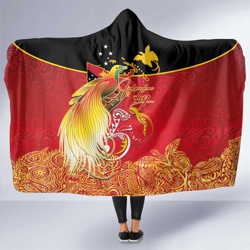 Papua New Guinea Independence Day Hooded Blanket Happy Anniversary 50th Bird-of-paradise Melanesian Tattoos LT03 One Size Black - Polynesian Pride