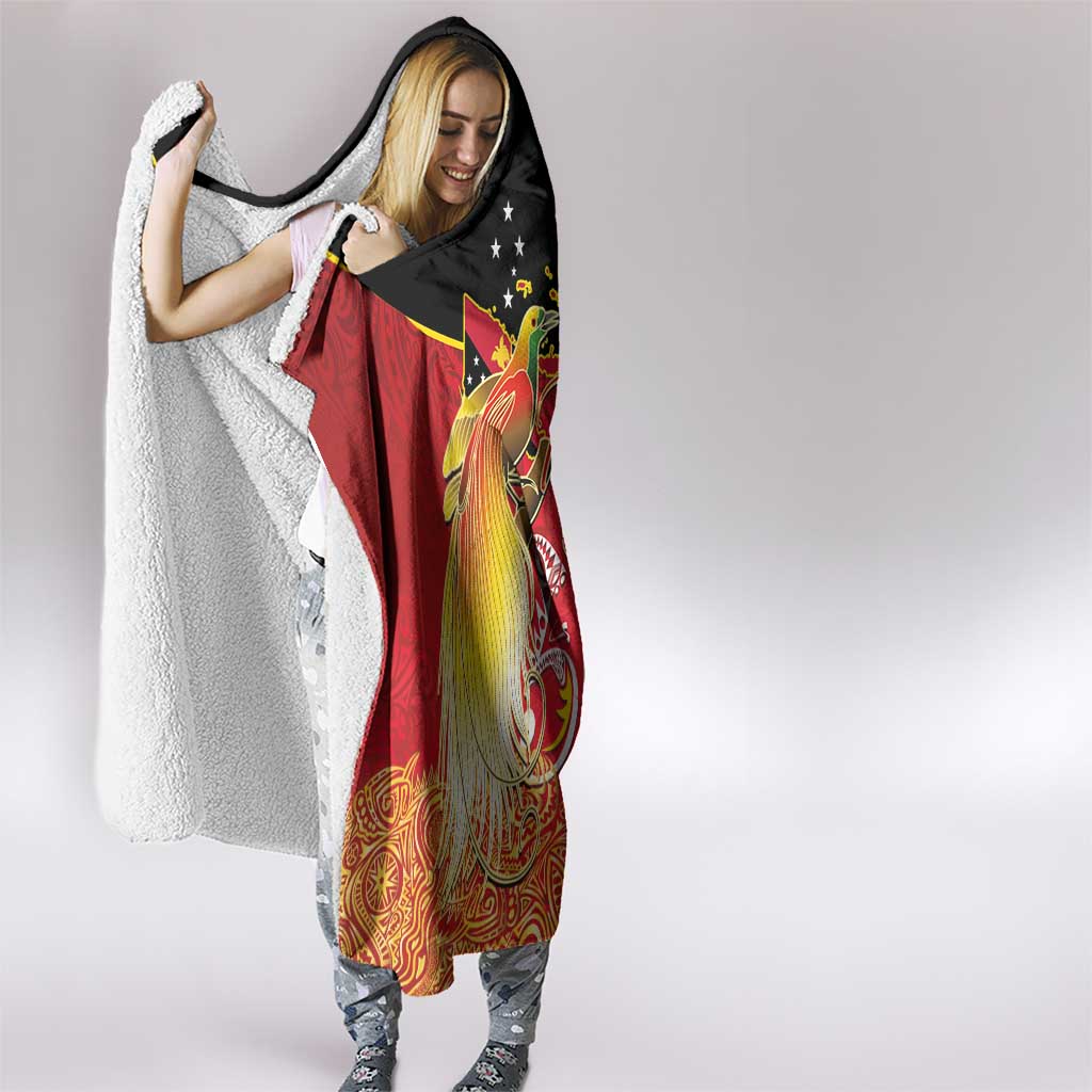 Papua New Guinea Independence Day Hooded Blanket Happy Anniversary 50th Bird-of-paradise Melanesian Tattoos LT03 - Polynesian Pride