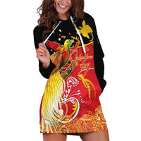 Papua New Guinea Independence Day Hoodie Dress Happy Anniversary 50th Bird-of-paradise Melanesian Tattoos LT03 Black - Polynesian Pride