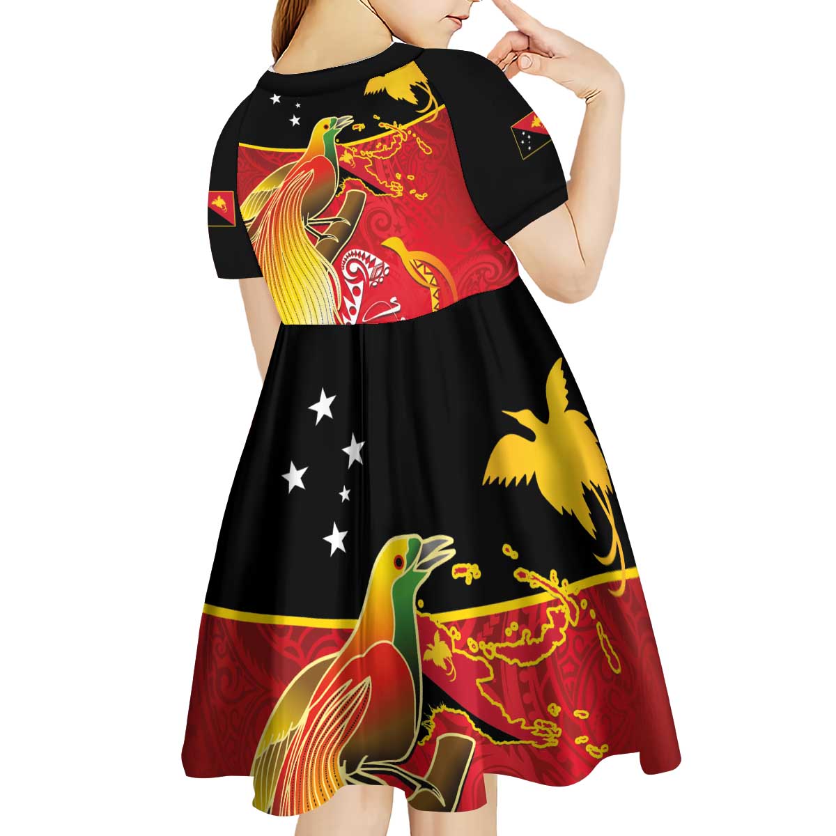 Papua New Guinea Independence Day Kid Short Sleeve Dress Happy Anniversary 50th Bird-of-paradise Melanesian Tattoos LT03 - Polynesian Pride