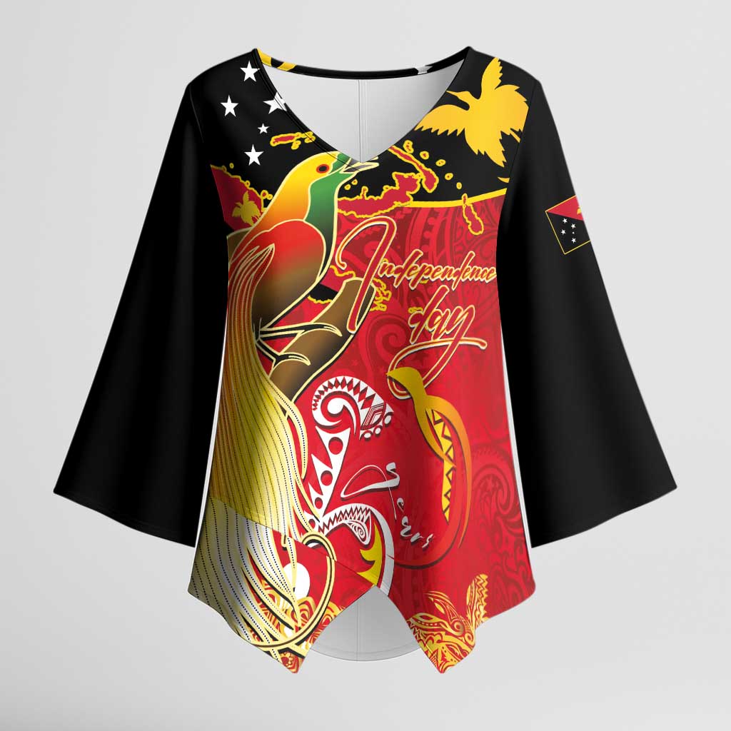 Papua New Guinea Independence Day Kimono Sleeve Blouse Happy Anniversary 50th Bird-of-paradise Melanesian Tattoos LT03 Female Black - Polynesian Pride