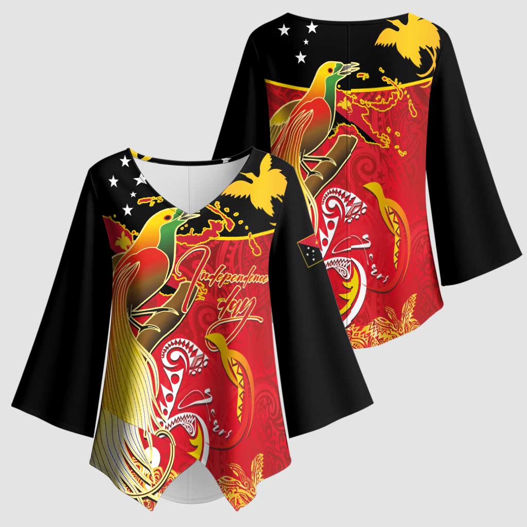 Papua New Guinea Independence Day Kimono Sleeve Blouse Happy Anniversary 50th Bird-of-paradise Melanesian Tattoos LT03 - Polynesian Pride