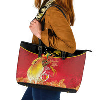 Papua New Guinea Independence Day Leather Tote Bag Happy Anniversary 50th Bird-of-paradise Melanesian Tattoos LT03 Black - Polynesian Pride
