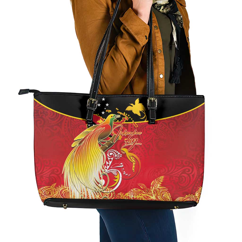 Papua New Guinea Independence Day Leather Tote Bag Happy Anniversary 50th Bird-of-paradise Melanesian Tattoos LT03 - Polynesian Pride
