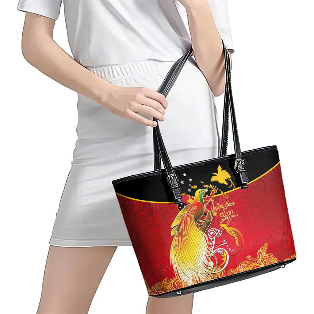 Papua New Guinea Independence Day Leather Tote Bag Happy Anniversary 50th Bird-of-paradise Melanesian Tattoos LT03 - Polynesian Pride