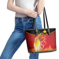 Papua New Guinea Independence Day Leather Tote Bag Happy Anniversary 50th Bird-of-paradise Melanesian Tattoos LT03 - Polynesian Pride