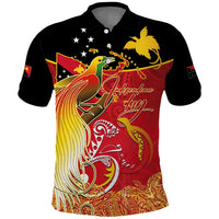 Papua New Guinea Independence Day Polo Shirt Happy Anniversary 50th Bird-of-paradise Melanesian Tattoos LT03 Black - Polynesian Pride