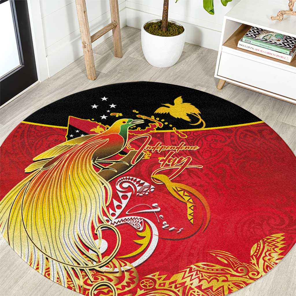 Papua New Guinea Independence Day Round Carpet Happy Anniversary 50th Bird-of-paradise Melanesian Tattoos - Polynesian Pride