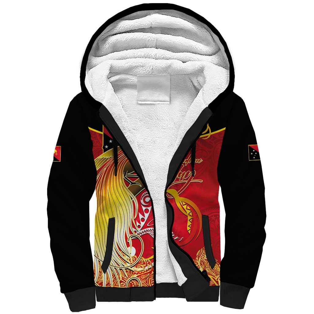 Papua New Guinea Independence Day Sherpa Hoodie Happy Anniversary 50th Bird-of-paradise Melanesian Tattoos LT03 Unisex Black - Polynesian Pride